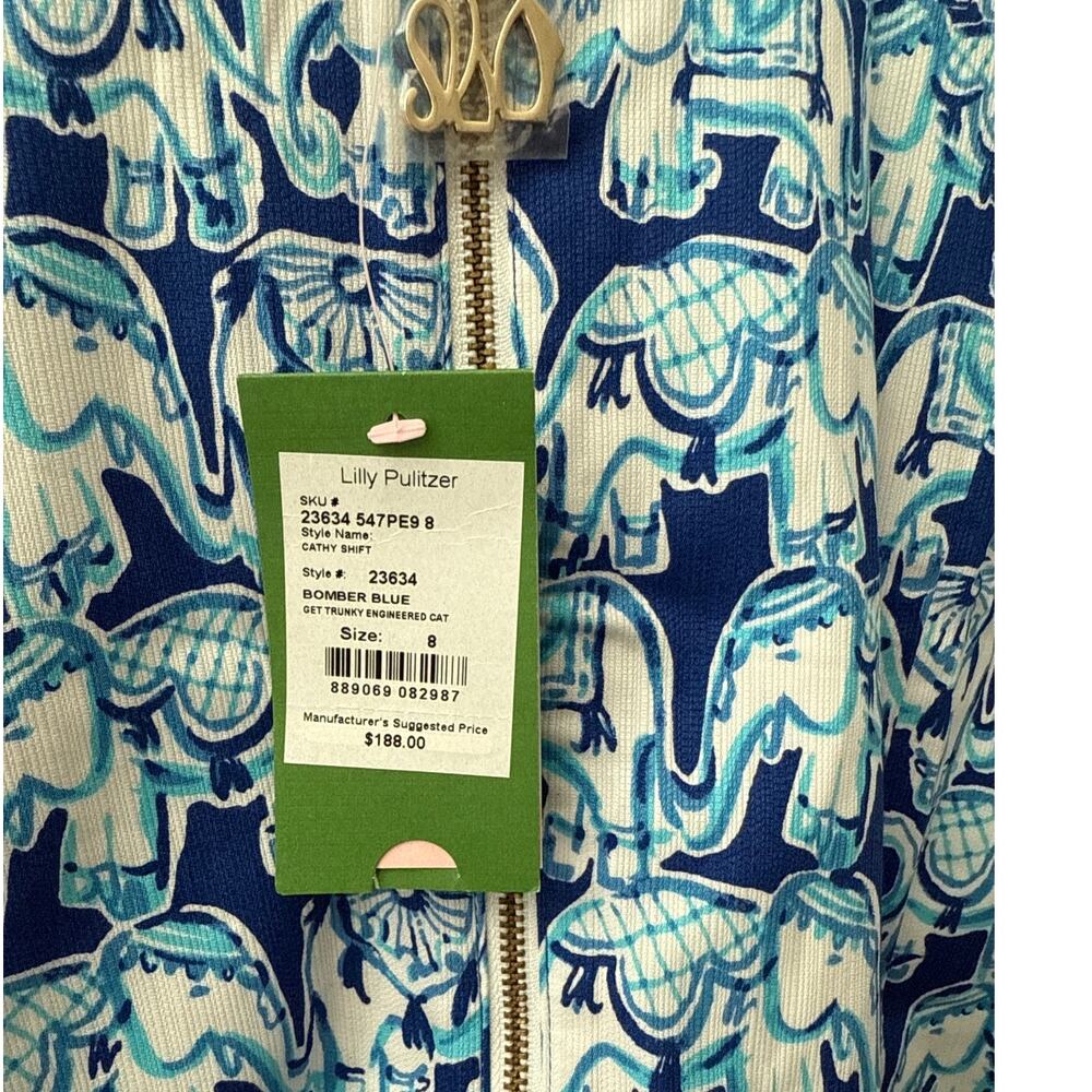 NWT Lilly Pulitzer Cathy Bomber Blue Get Trunky Engineered Elephant Shift Dress - Picture 8 of 12
